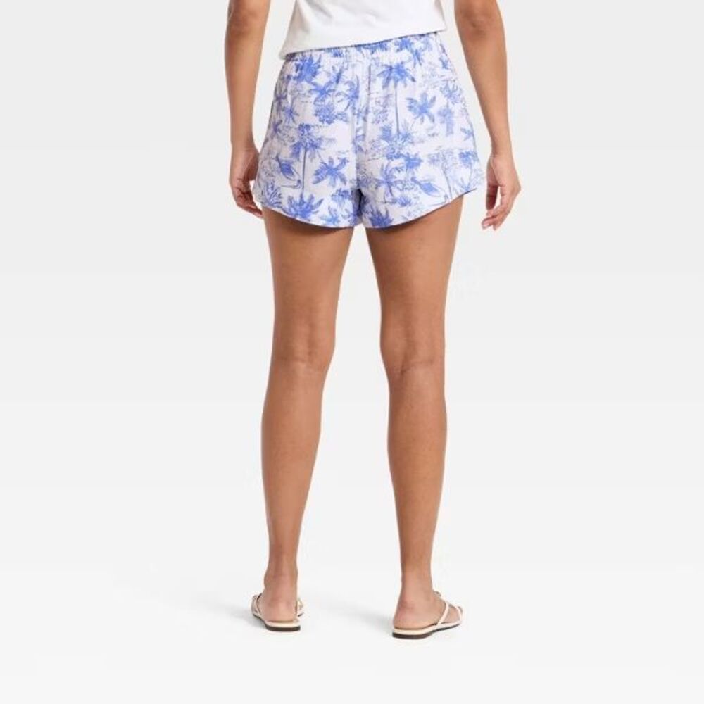 Women's Linen Pull-On Shorts - A New Day™ Blue Toile L - Picture 2 of 6